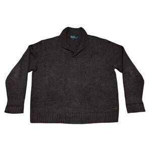 Y2K Polo Ralph Lauren Sweater XL Quarter Button Collar Heather Brown 100% Cotton
